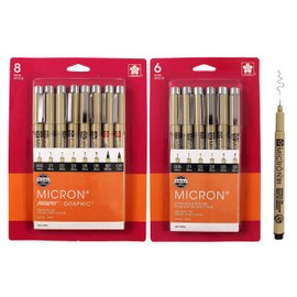 Sakura Pigma Micron Fineliner Pens 2 Pack - Pens for Writing, Drawing, or Journaling - Assorted Point Sizes - 14 Black Ink Micron Pens
