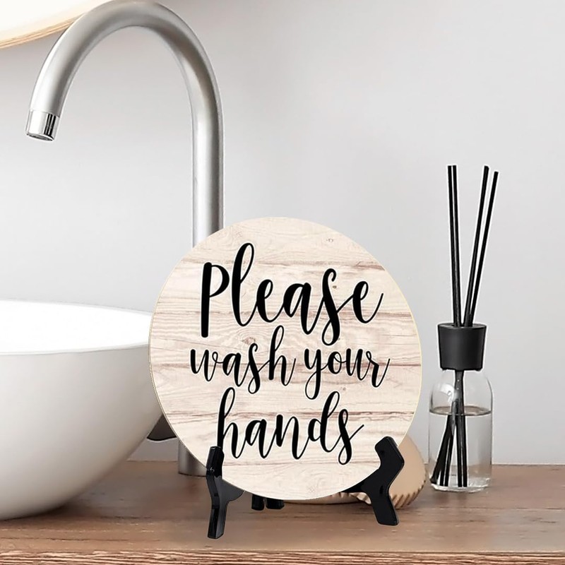 Round Please Wash Your Hands, Light Wood Color Bathroom Table