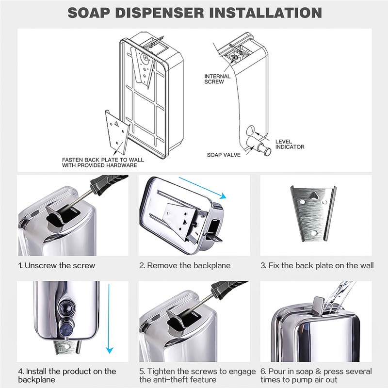 interhasa! Commercial Soap Dispenser Wall Mount 304 Stainless Steel Hand