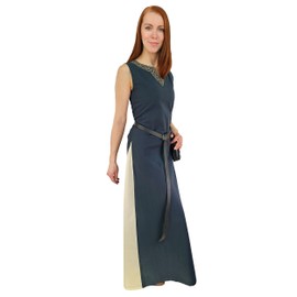Vehi Mercatus Medieval Dress with Lacing, Sleeveless, Juta Two-Tone, Various Colours - Medieval LARP, Reenactment, Blue/natural, s