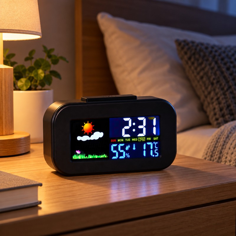 Digital Weather Station Alarm Clock for Bedside Use – Color