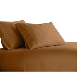 Royal Tradition Striped 300 Thread Count, 100 Percent Cotton 4PC California King Bed Sheets Set with Deep Pockets, Bronze