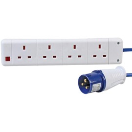 Pro Elec PEL00791 Extension Lead 4 Gang to 16A Plug 5m caravan hook up, White