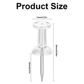 Pack of 165 push pins, 24 mm push pins, transparent push pins, rice tacks with head, stimulating pins, long head thumbtacks for office, school, home, cork, bulletin board, pin board pins