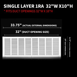 32 x 10 Vent Cover(Duct Opening Size),Air Return Vent Cover,Flat Vent Cover,Rejillas De Aire Acondicionado para Casa,Return Air Grilles,Outer Dimensions:33.75"Wx11.75"H(32"W x 10"H, Duct Opening)