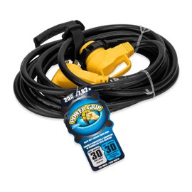 Camco PowerGrip 25-Foot Camper/RV Extension Cord with 30M/30F- 90 Degree Locking Adapter | Allows for Easy RV Connection to Distant Power Outlets (55524)