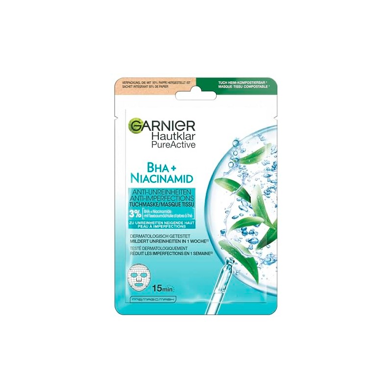 Garnier Cloth Mask, Face Mask for Oily Skin, Anti-Impurities, Formula