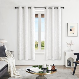 Deconovo Blackout Grommet Silver Pattern Printed Curtains, Pure White/Silver Tree Branch, 42W x 72L