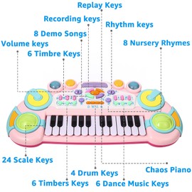 Cozybuy Toddler Piano Toy Keyboard, 24 Keys Toy Piano for Baby, Multifunctional Baby Pianos Girl Toys Kids Keyboard for Toddlers, Birthday for 1-4 Years Old Boys Girls Gifts