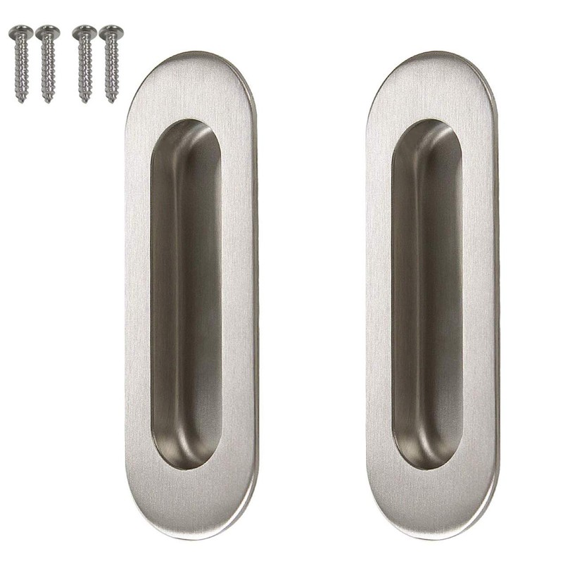NGe Stainless Steel Oval Shape 120mm Recessed Sliding Door Flush