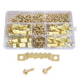 Pack of 100 Picture Hangers, Picture Hangers, Prong Hangers, Sawtooth Picture Frame Hangers, Double Hole with Screws, for Picture Frame Decoration (Gold)