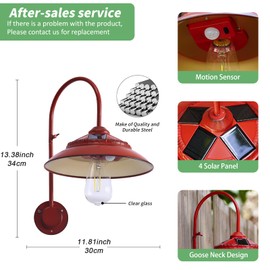 Tiejiajiang Solar Barn Light - Rustic Outdoor Lights for Patio Yard Garage Chicken Coop Shed & Farmhouse，Waterproof Wireless with Motion Sensor Mode (Red)