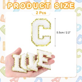 MECCANIXITY - Parches de felpilla con letras de 2.2 pulgadas, autoadhesivos, parches bordados para coser en letras, apliques para reparar ropa, jeans, zapatos, sombreros, bricolaje (blanco, paquete de