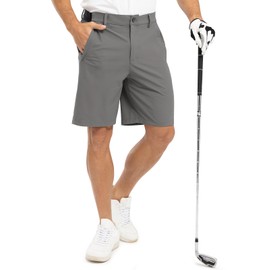 TBMPOY Men's 9" Golf Shorts Quick Dry Casual Shorts Dress Shorts Flat Front Stretch Lightweight for Work Business Travel Grey 38