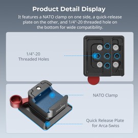SmallRig NATO Clamp to Quick Release Plate for Arca-Swiss, Built-in NATO Clamp, Lightweight and Easy to Carry, Compatible with Tripods for Arca-Type - MD4857