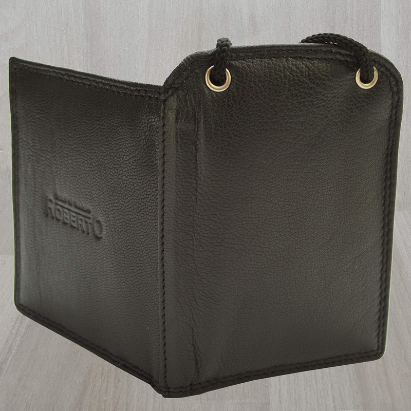 Roberto Genuine Leather Neck Pouch in Dark Brown, Nappa leather