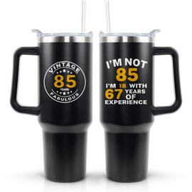 Qeenking 85th Birthday Gifts for Him Her - Birthday Tumbler for Women Men Dad Mom - 40 OZ Stainless Steel Cup Travel Mug Water Bottle with Handle and Straw - The Best Birthday Gift Ideas