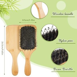 Tessco - 6 cepillos de pelo de cerdas de jabalí, cepillo desenredante de madera a granel, cepillo desenredante, regalos para bodas, damas de honor, fi