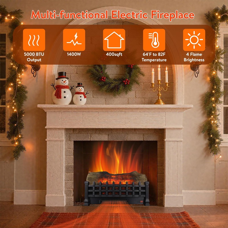 Innoflame 21" Electric Fireplace Log Set, Fireplace Insert with Realistic