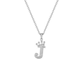 Hcvone Initial Silver Necklace Charm Choker Jewellery Birthday Christmas Letter A Dainty Crown Crystal Pendant Alphabet Necklaces For Girls Teen Women (J)