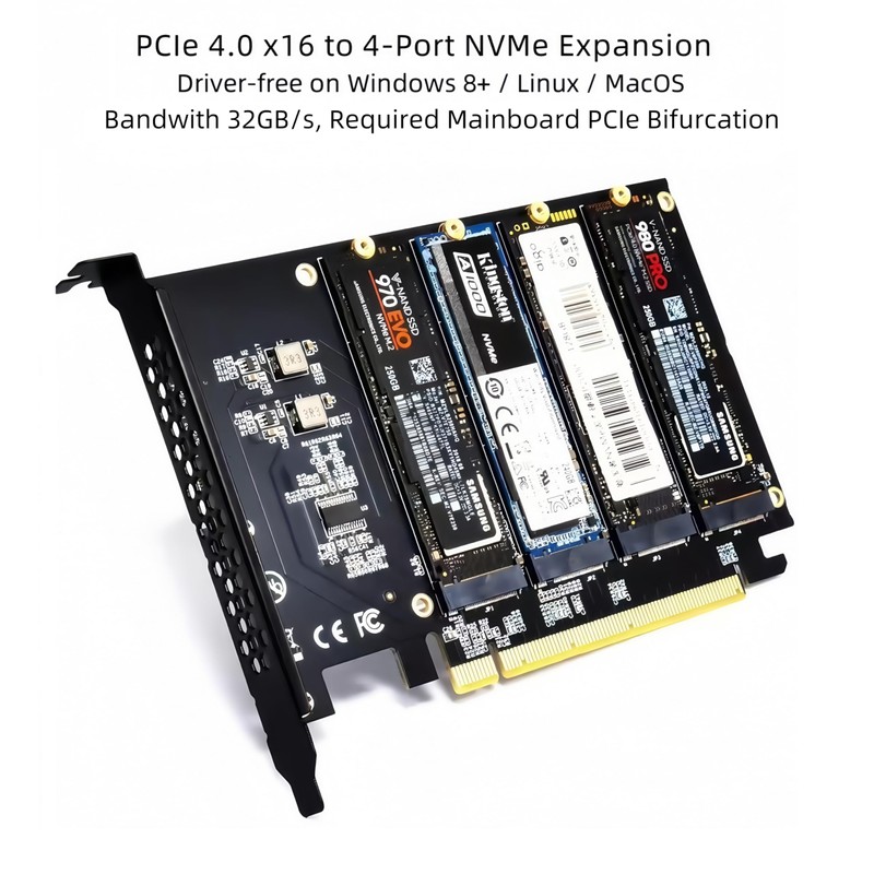 Rongdeson LM417 Quad NVMe SSD to PCIe 4.0/3.0 X16 Adapter