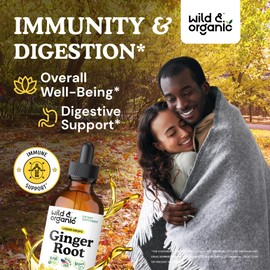 Wild & Organic Ginger Root Extract Drops - Immune & Digestive Support - Liquid Ginger Supplements - Vegan, Sugar & Alcohol-Free Tincture - 4 fl oz