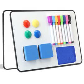 2 Pack A4 Double Sided Magnetic Whiteboard, 21x30 cm Mini Portable Dry Erase Board White Boards Lapboards with Dry Erase Pens, Eraser, Magnets for Students Teachers School Classroom Supplies