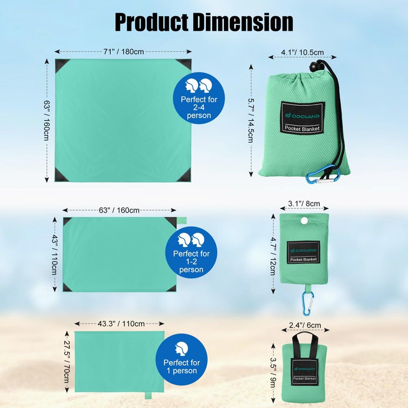 Odoland Outdoor Pocket Travel Blanket Beach Mat - Waterproof Sand