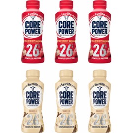 Fairlife Core Power High Protein Milk Shake, Natural Flavor Ready to Drink Protein Shake, The best Strawberry Protein Shakes, 14 fl oz , 26gm (Strawberry Banana/ Vanilla flavor, Pack of 6 Bottles) protein, beverages, strawberries,