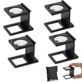 Rongon Magnifying Glass 10X Small Loupe Magnifier 4Pcs Folding Magnifiers Glass Zinc Alloy Loupes Desktop Portable Metal Reading Magnifier Lens with Scale Optical Lens for Textile Jewelry Coins