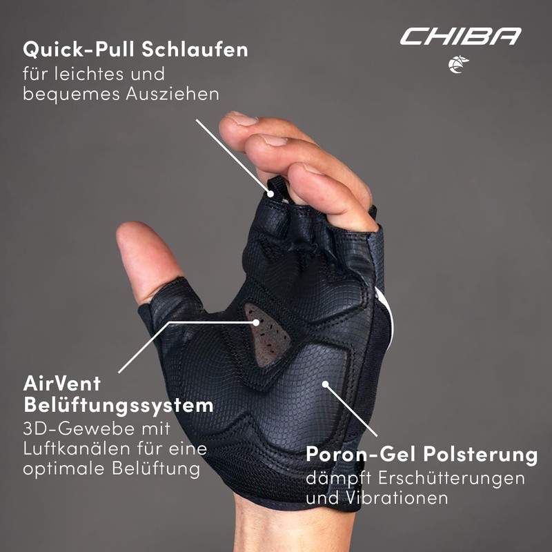 Chiba Men's Gel Premium Gloves, Black, Medium