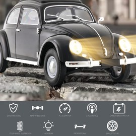 Kodbiby Remote Control Car, 1:16 Scale Classic Beetle 1950 Model Toys Car for Kids, 2.4GHz 4CH RC Cars Rear Wheel Drive with LED Ligjhts and Rechargeable Battery, Birthday for Boys Girls