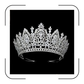 QXMYOO Large Wedding Crowns Cubic Zirconia Sweet 16 Birthday Prom Quinceanera Tiaras for Women CZ Crystal Bridal Headpieces (Silver)