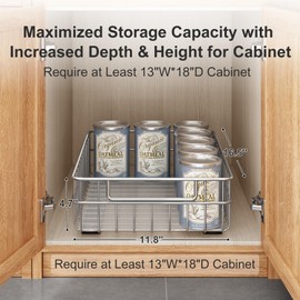 2 Pack Pull Out Cabinet Organizer, Stainless Steel Slide Out Drawers for Pantry Organizers and Storage, Peel and Stick, Heavy Duty Shelves for Pantry, Kitchen, Bathroom (16.5" D*11.8" W*4.7" H)