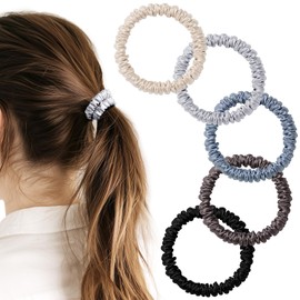 IRIYULI Silk Hair Rubber Set of 3, 100% Natural Silk, Grade 6A, Friction Reducing, Anti-Static, Gentle on Hair, Non-Tracing, High Elasticity, Scrunchy, Stylish, Adults, Women, Silver Gray, Beige,