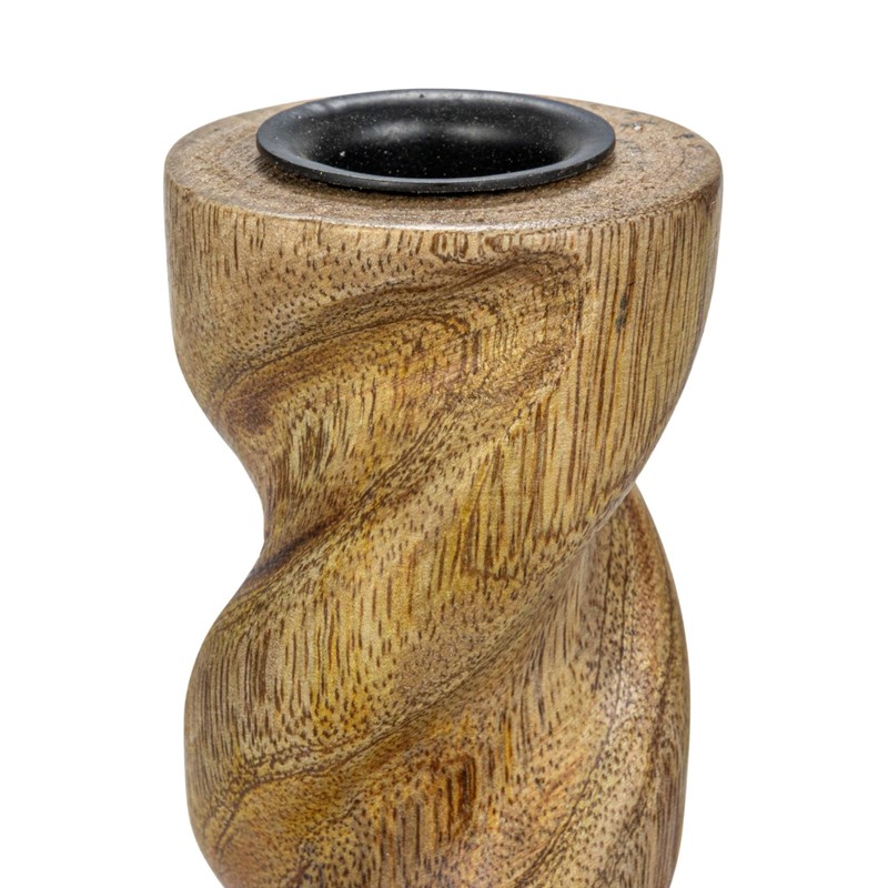 Creative Co-Op Tall Hand-Carved Mango Wood Twisted Taper Candle Holder,
