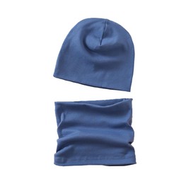 Makfort Children's Loop with Beanie Hat, Baby Scarves, Cotton Scarves, Winter Loop Scarf for Boys and Girls, Haze Blue