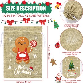 72Pcs Christmas Burlap Gift Bags with Drawstring, 5x7in Christmas Linen Treat Bags with Tag, Christmas Candy Bags Small Jute Goody Gift Bags Reusable Gift Wrapping Bags Xmas Holiday Party Favors Sacks