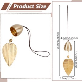 DELORIGIN Gold Leaf Hanging Bell for Door, Brass Bell Wind Chime Decoration Metal Good Luck Bell Shopkeepers Bells Door Knob Hanging Ornament Bell for Door Opening Window Home Decor