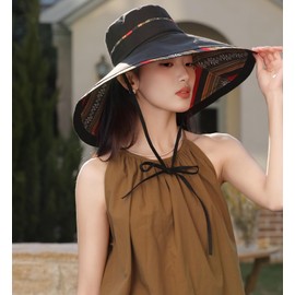 HUAMULAN Wide Brim Women Summer Sun Floppy Hat Beach Bucket Fishing Hats Reversible Packable Outdoor UV Protection Black