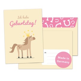Decento® Birthday Horse Invitation – 8 Cards with Envelopes for Girls – Children's Birthday Party Pony Horses Princess – Invitation Cards for Children to Fill in and Write on