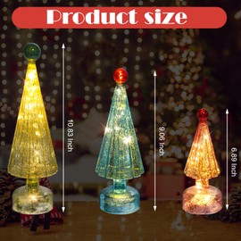 6 Pack Glass Christmas Trees Lighted Tabletop Decoration Mini Small Christmas Trees, Battery Operated Glitter Pink Gold Xmas Table Decor with LED Lights for Fireplace Centerpieces Mantel