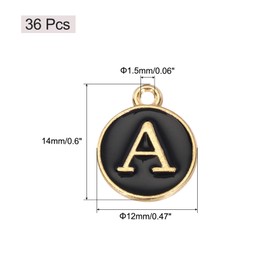 sourcing map 36pcs Pendants Letter Charm Initial Charm Double Sided Enamel Alphabet A for DIY Necklace Bracelet Earrings Jewelry Making Gold & Black