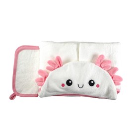 DANA BANANA Toalla con Capucha de Fibra de bambú con un paño de Regalo (Axolote, Rosa con Blanco)