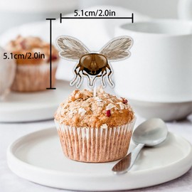 18pcs Brown Glitter Fly Dessert Cupcake Topper Pick for Funny Excrement Insect Theme Decor Supplies Men Women Happy Birthday Party Decoration