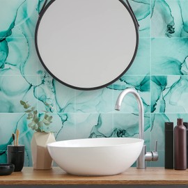 12Pcs Matte Wall Tile Sticker Transfer Peel and Stick, Self-Adhesive Vinyl Backsplsh Tile Decals, Non-Slip PVC Floor Sticker for Kitchen Bathroom, 20x20CM/8x8Inch, Marble Effect 021