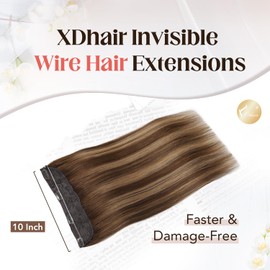 XDhair Wire Hair Extensions Human Hair Chocolate Brown to Caramel Blonde Invisible Wire Hair Extensions with Transparent Fish Line 22 Inch 85g Hairpiece(#4/27/4-22inch)