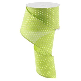 Lime Green White Raised Swiss Polka Dots Wired Ribbon (2.5 Inches x 50 Yards)