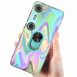 Tuxiwei Soft TPU Case Compatible with Xreal Beam Pro Case with Rotatable Built-in Ring Holder Grip Finger Kickstand [Support Car Magnetic] Hands Free | Multi-Colored Art Wavy Painting Printed