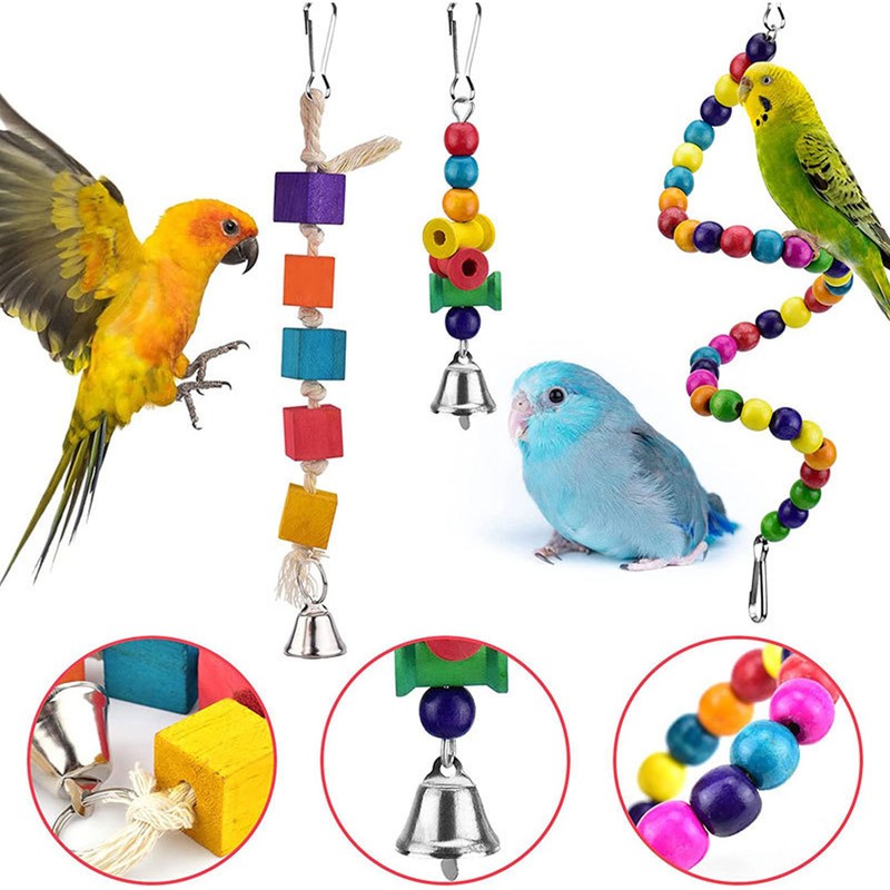 8pcs Parrot Toys Adjustable Coconut Shell Ladder Hanging Toys Interactive